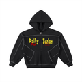 Daily fusion Contrast-Stitched Boxy Fleece Zip Hoodie