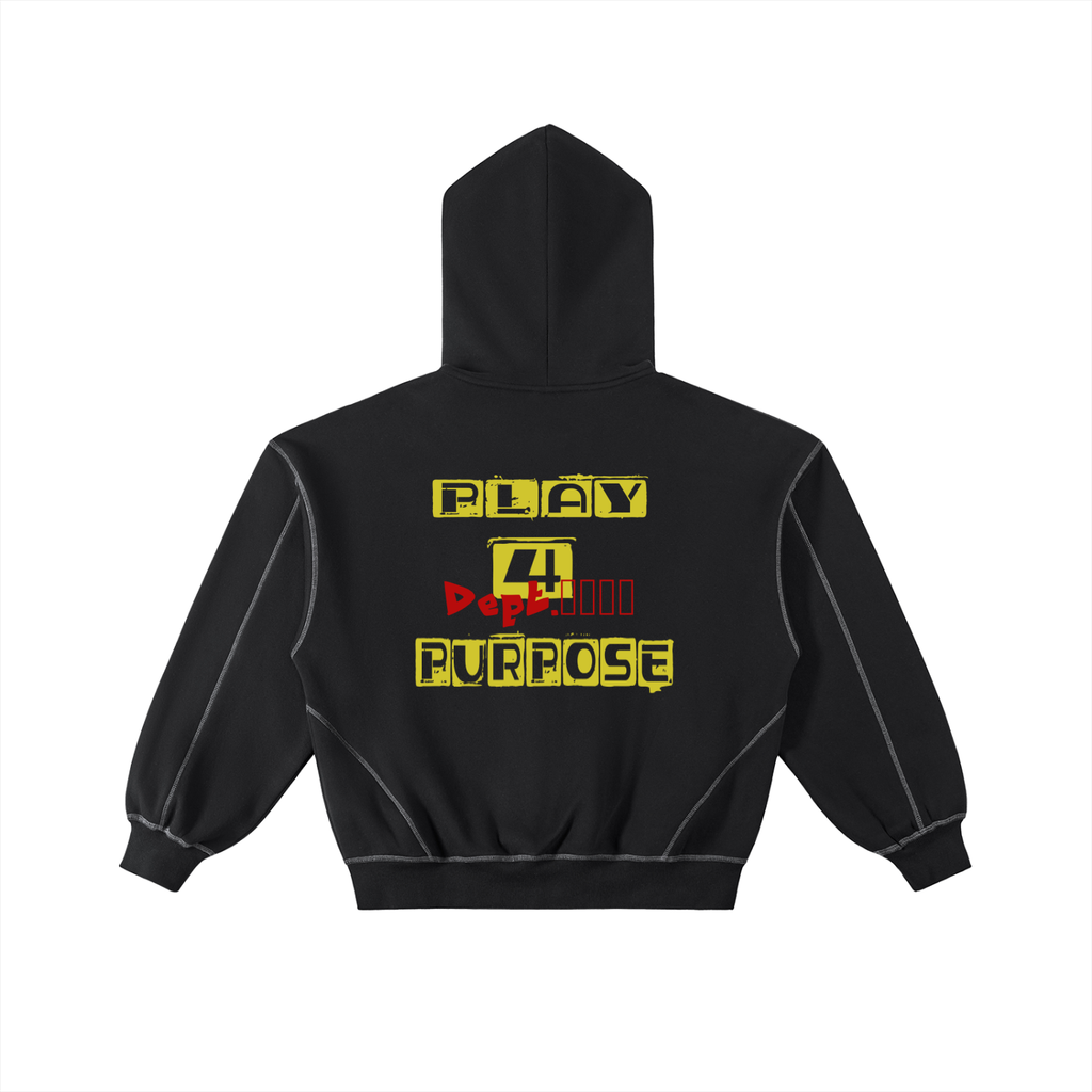 Daily fusion Contrast-Stitched Boxy Fleece Zip Hoodie