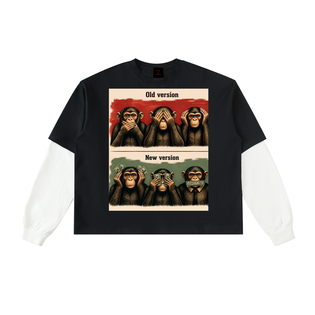 Daily fusion Exclusive Layered Contrast Sleeve Cotton T-Shirt